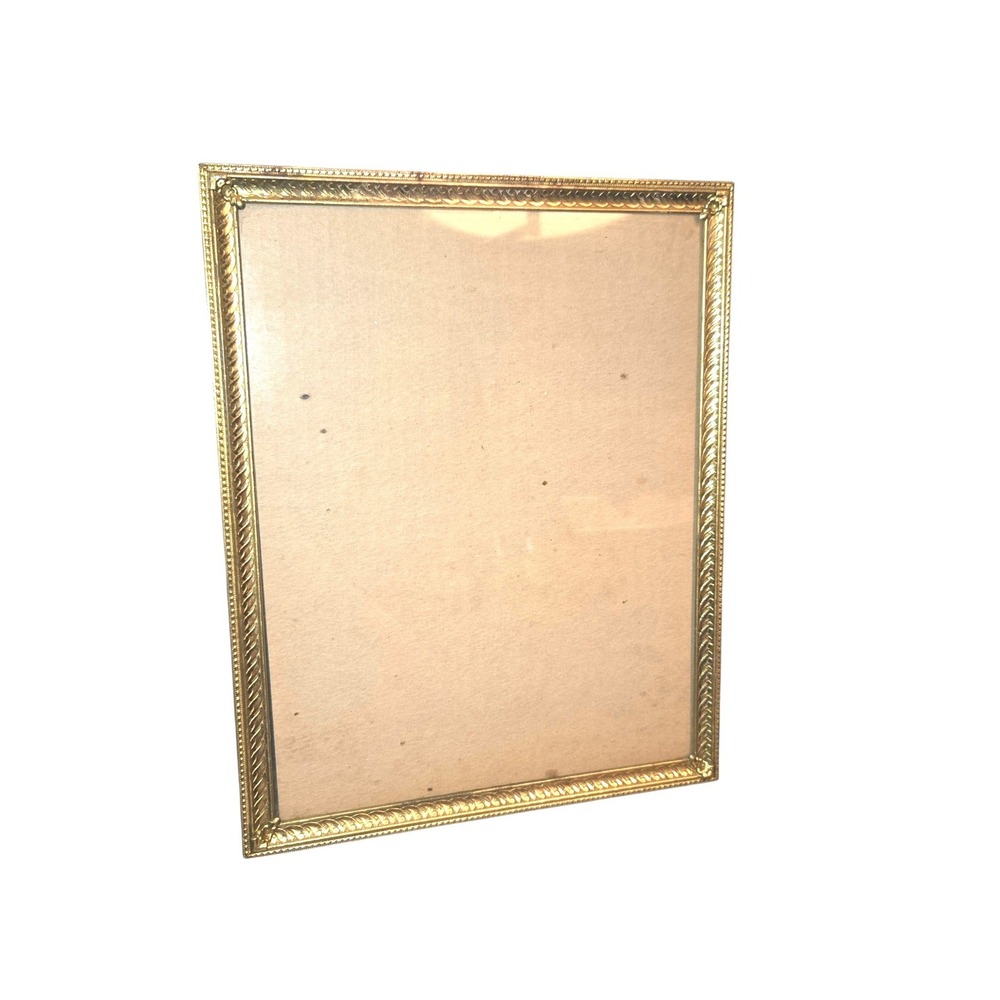 Vintage MCM 8"X10" Brass Picture Frame Ornate Rope Twist Tabletop Velvet Backed